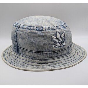 Adidas Bucket Hat Denim Acid Wash Embroidered Mesh Lined Blue One Size Unisex